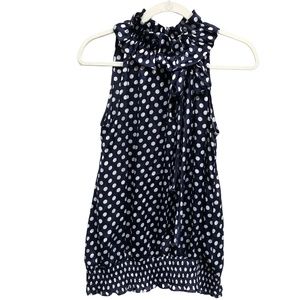 New Essentials by Milano Blue & White Polka Dot Blouse L